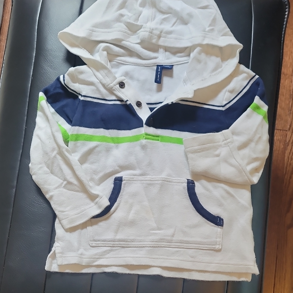 Janie and Jack White Hoodie with Navy and Green Stripes